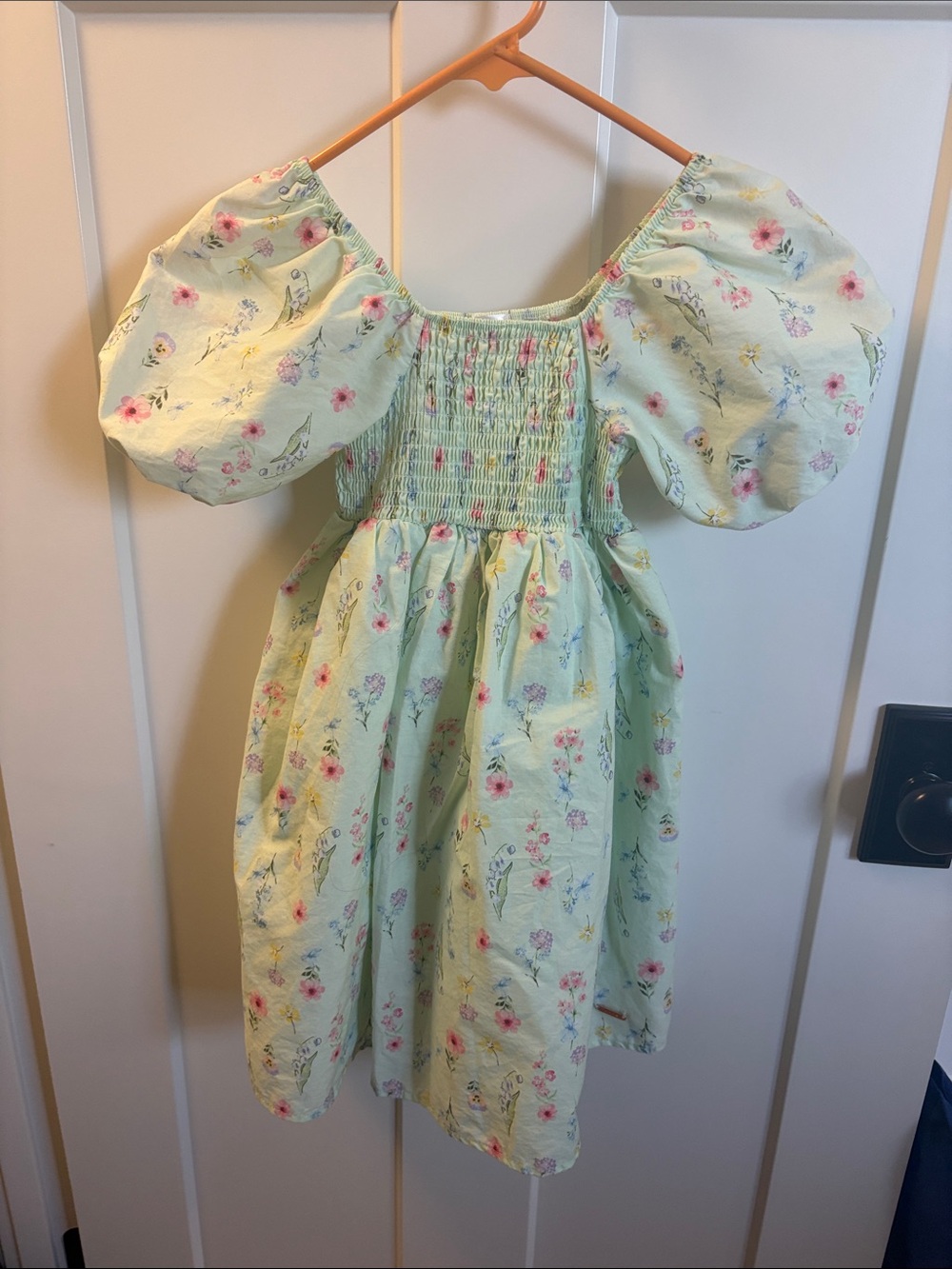 Tahari Light Green Floral Puff Sleeve Dress